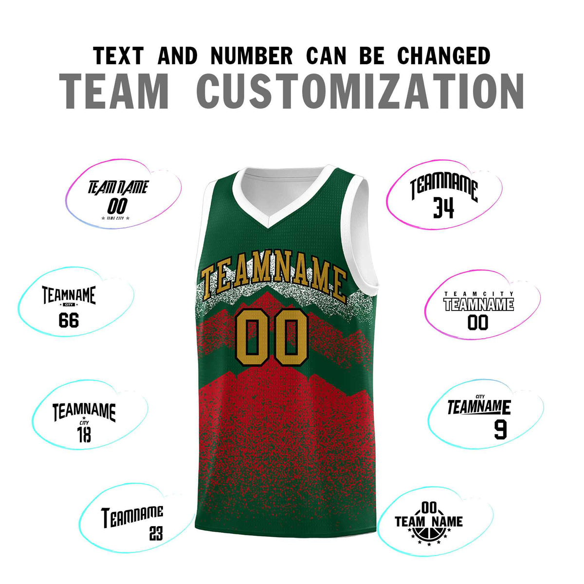 Personalized Youth Basketball Jerseys   Green Red Gradient Mountain Design Uniforms