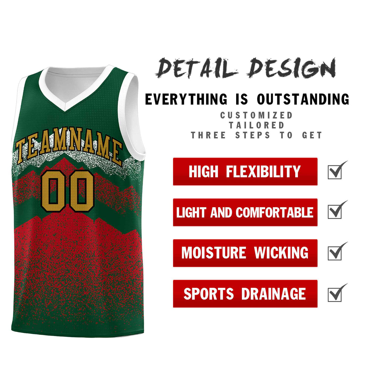 Personalized Youth Basketball Jerseys   Green Red Gradient Mountain Design Uniforms