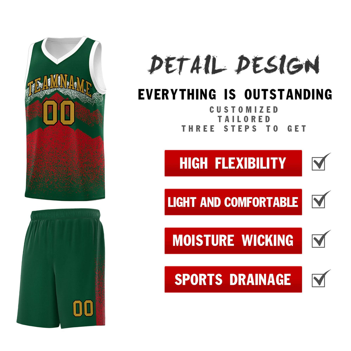 Personalized Youth Basketball Jerseys   Green Red Gradient Mountain Design Uniforms