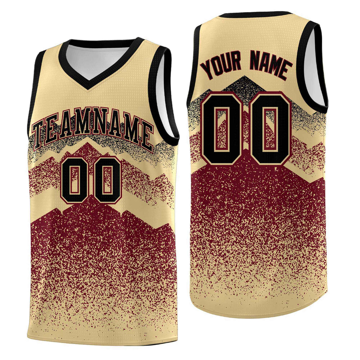 Personalized Youth Basketball Jerseys   Khaki Crimson Gradient Mountain Design Uniforms