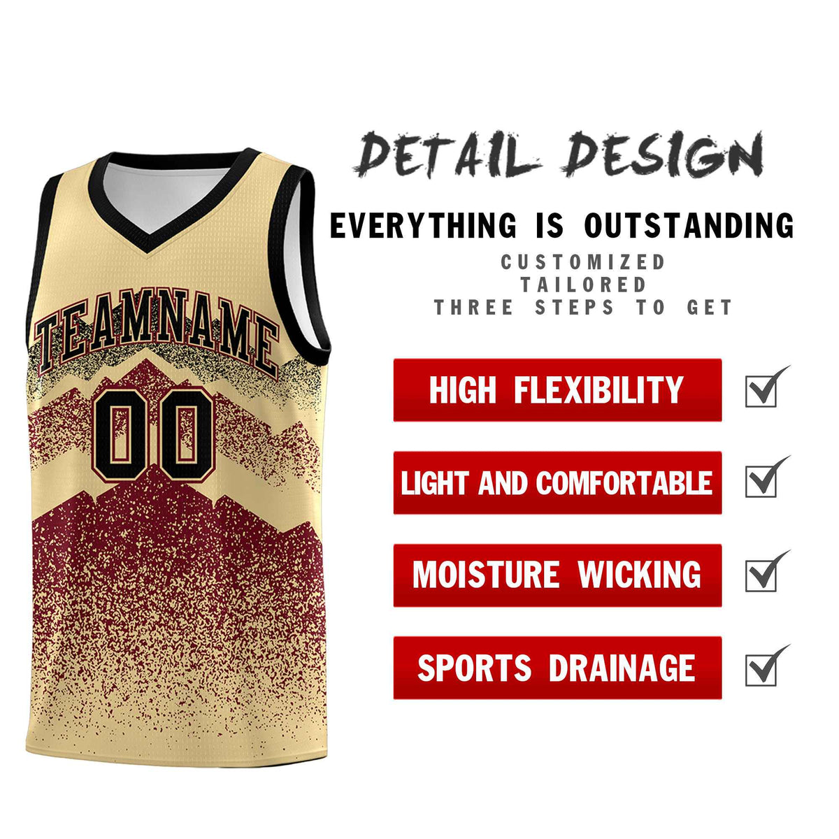 Personalized Youth Basketball Jerseys   Khaki Crimson Gradient Mountain Design Uniforms