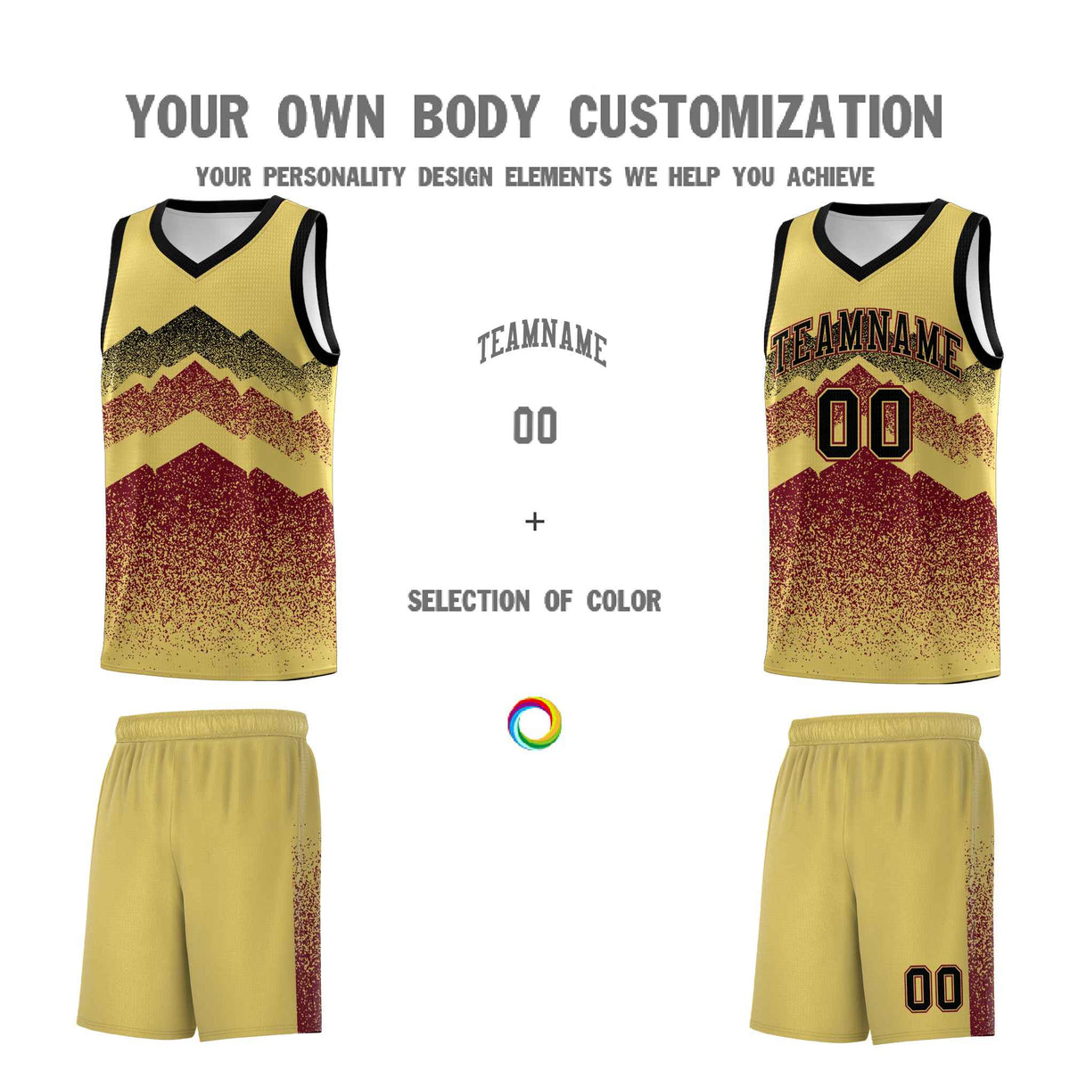 Personalized Youth Basketball Jerseys   Khaki Crimson Gradient Mountain Design Uniforms