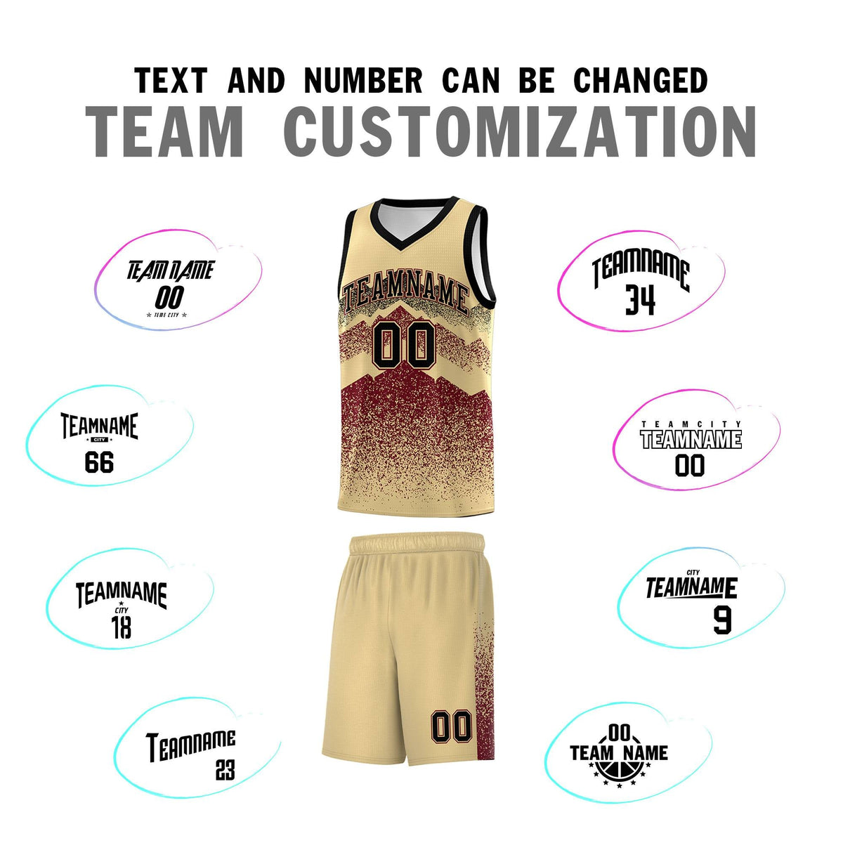 Personalized Youth Basketball Jerseys   Khaki Crimson Gradient Mountain Design Uniforms