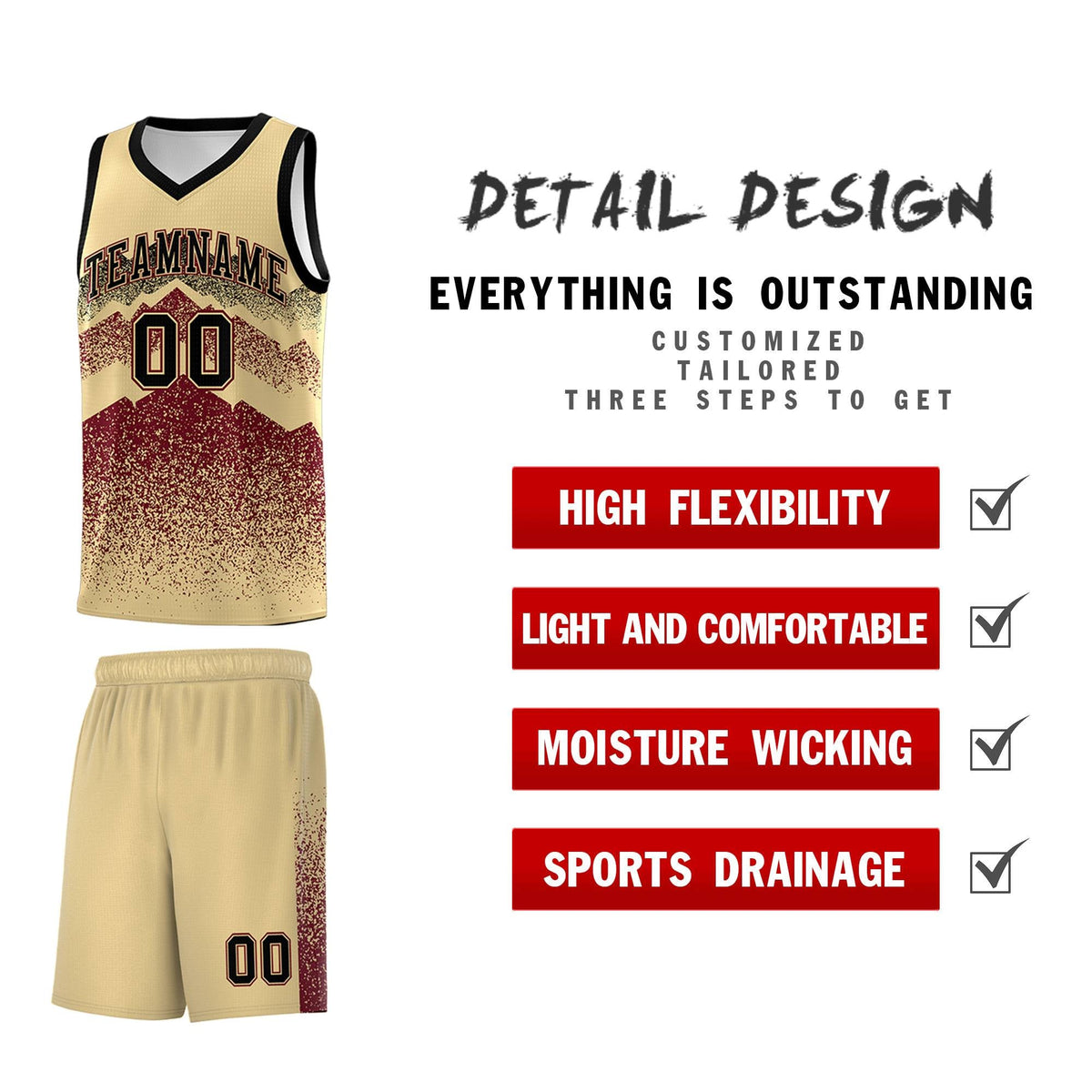 Personalized Youth Basketball Jerseys   Khaki Crimson Gradient Mountain Design Uniforms