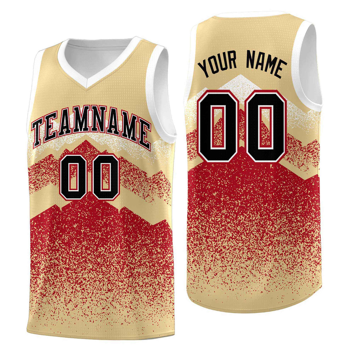 Custom Youth Basketball Jerseys Khaki Red Gradient Mountain Design Uniforms