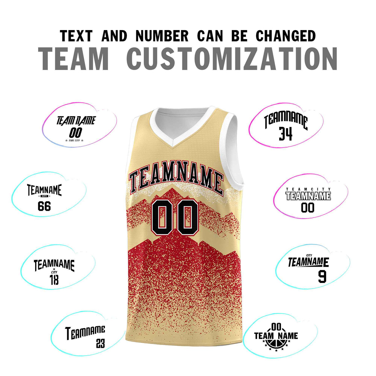 Custom Youth Basketball Jerseys Khaki Red Gradient Mountain Design Uniforms