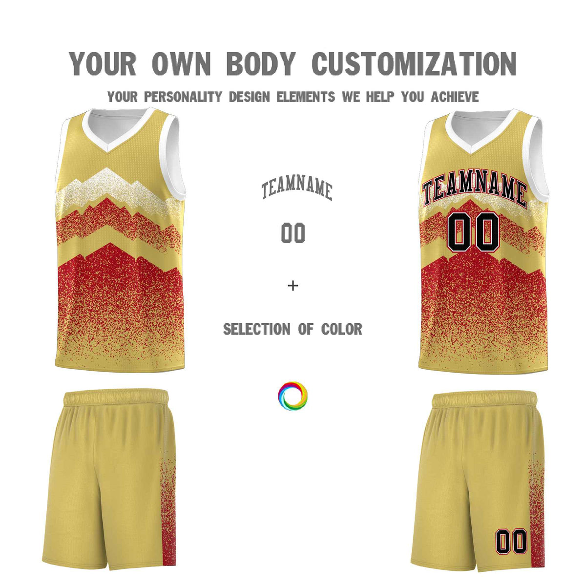 Custom Youth Basketball Jerseys Khaki Red Gradient Mountain Design Uniforms