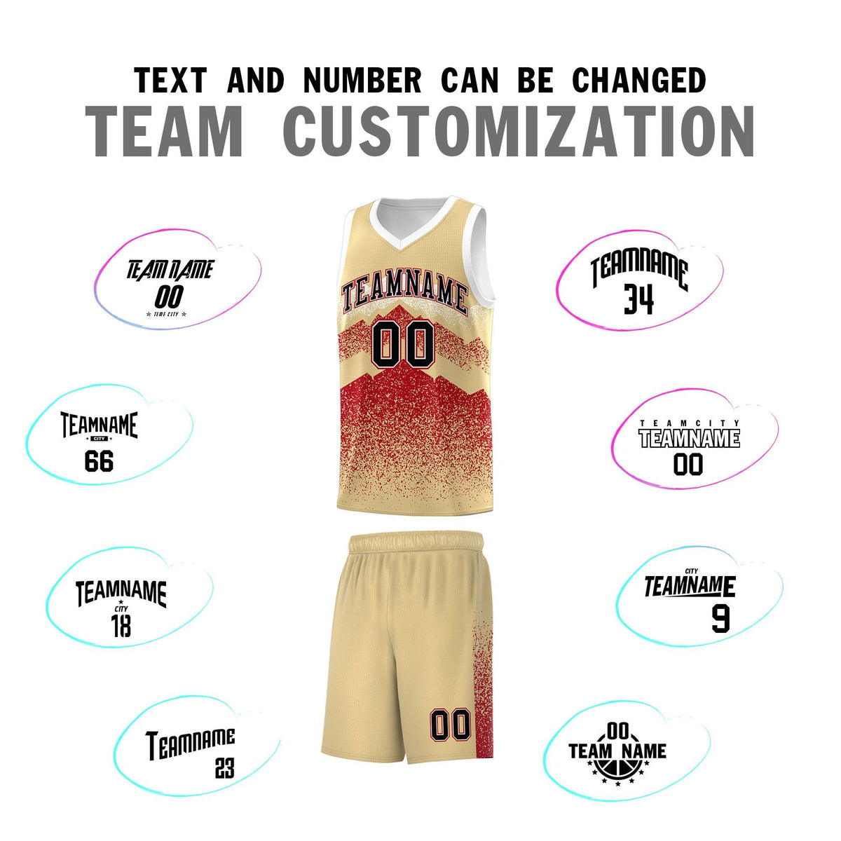 Custom Youth Basketball Jerseys Khaki Red Gradient Mountain Design Uniforms