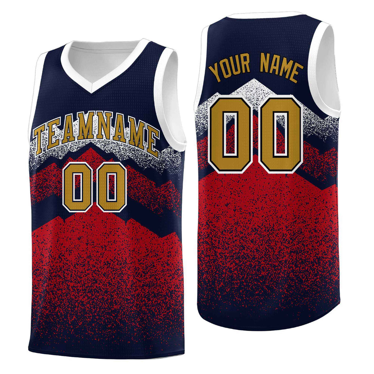 Personalized Youth Basketball Jerseys   Navy Red Gradient Mountain Design Uniforms