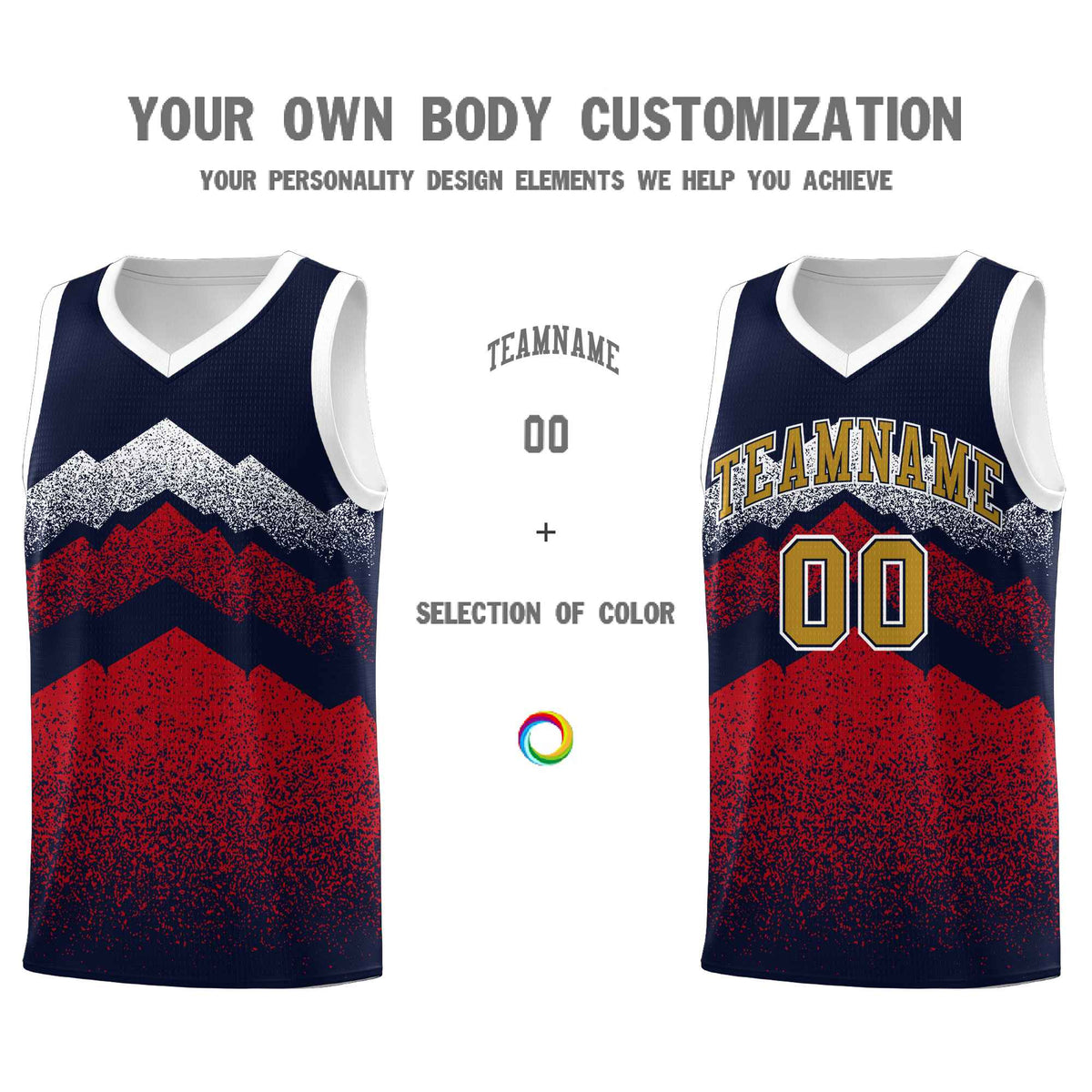 Personalized Youth Basketball Jerseys   Navy Red Gradient Mountain Design Uniforms