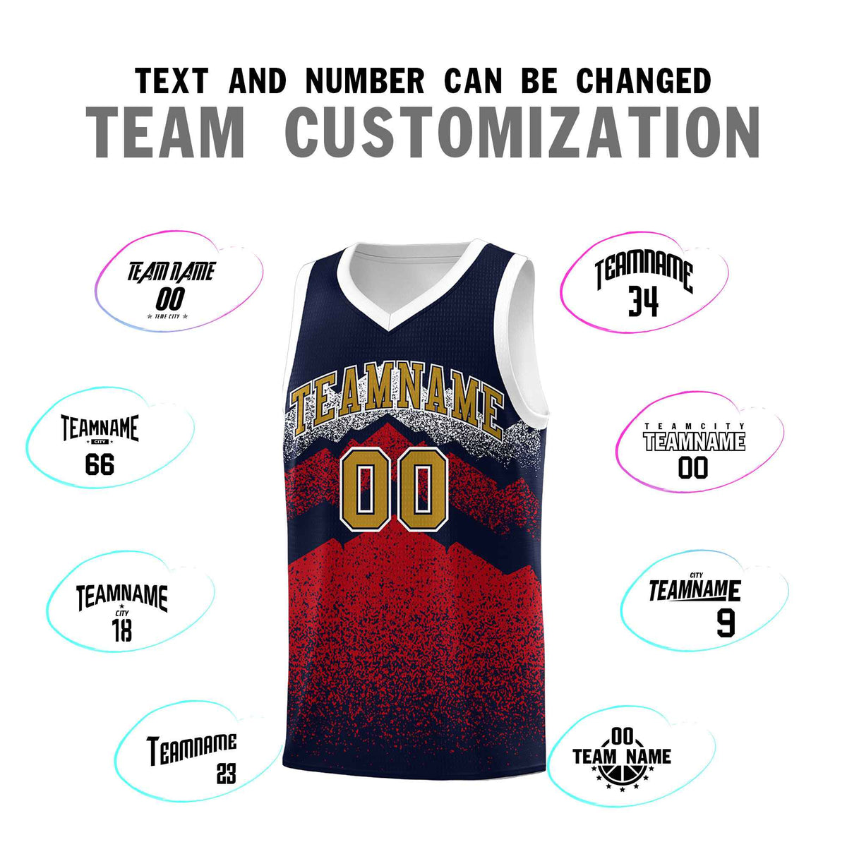 Personalized Youth Basketball Jerseys   Navy Red Gradient Mountain Design Uniforms