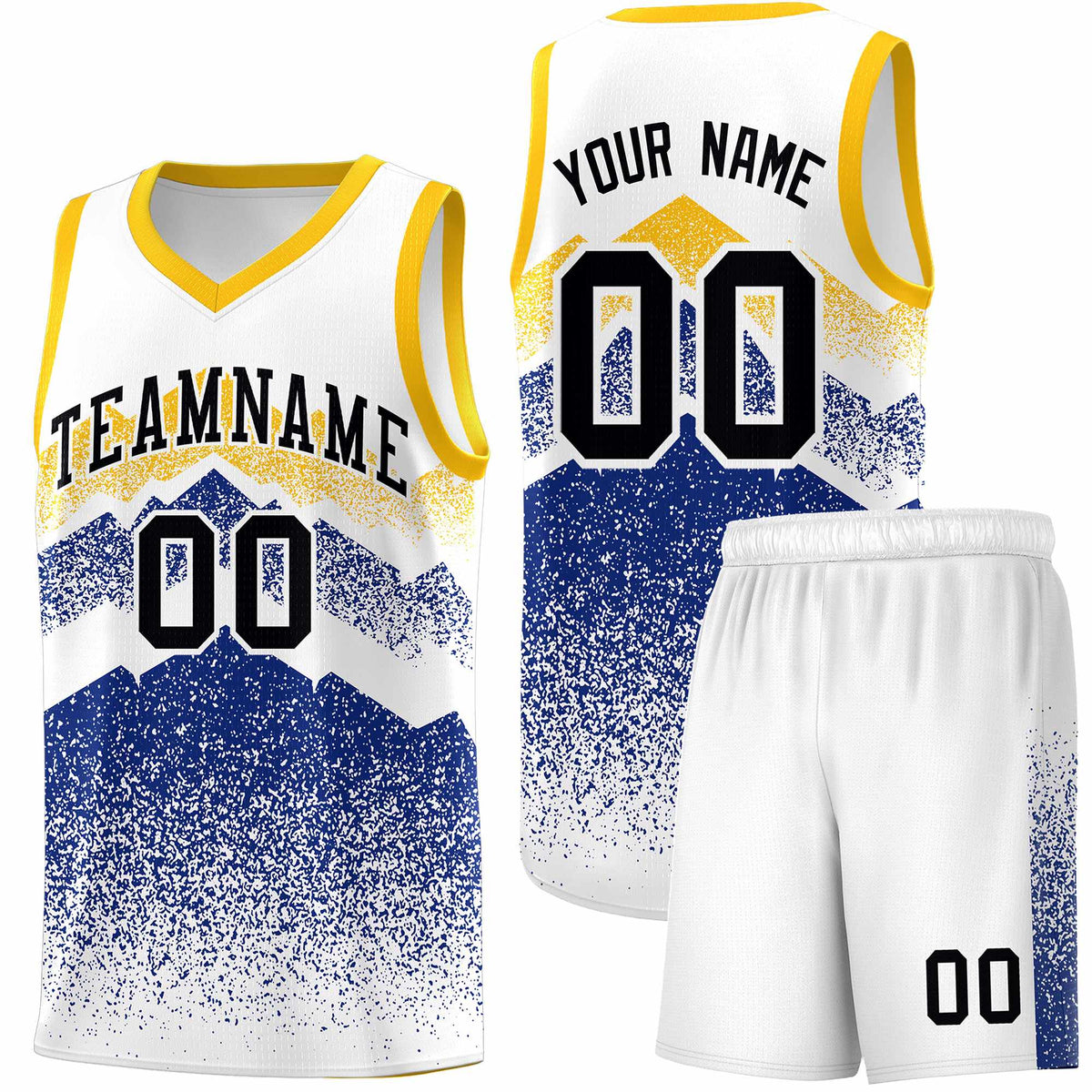 Custom Youth Basketball Jerseys White Royal Gradient Mountain Design Uniforms