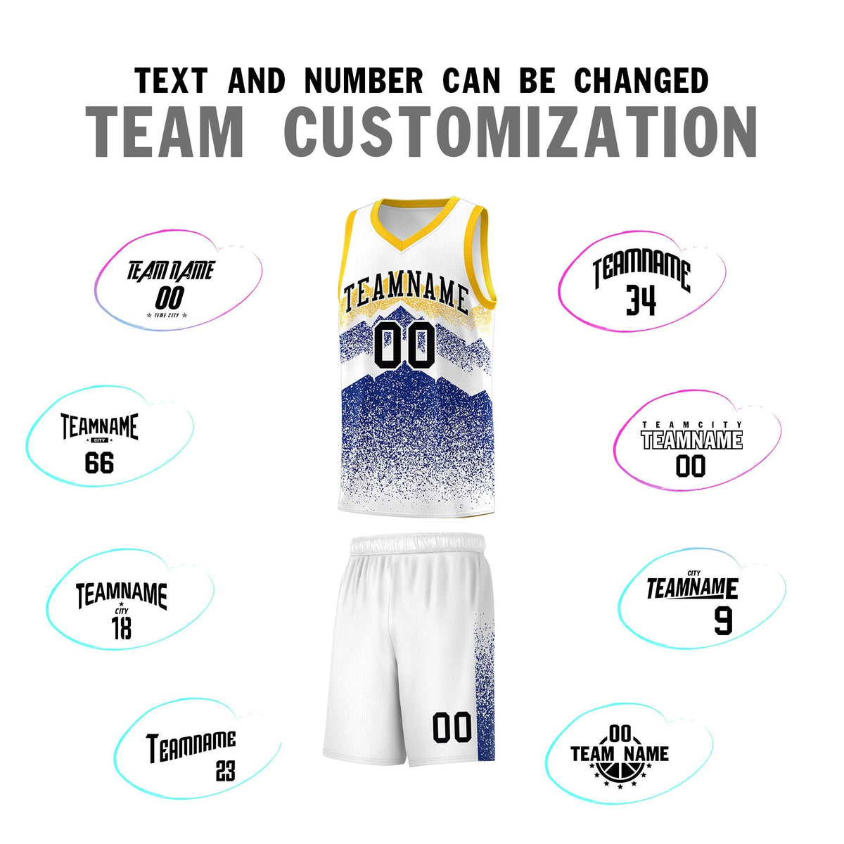 Custom Youth Basketball Jerseys White Royal Gradient Mountain Design Uniforms