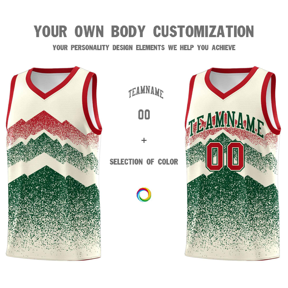 Personalized Youth Basketball Jerseys   Cream Green Gradient Mountain Design Uniforms
