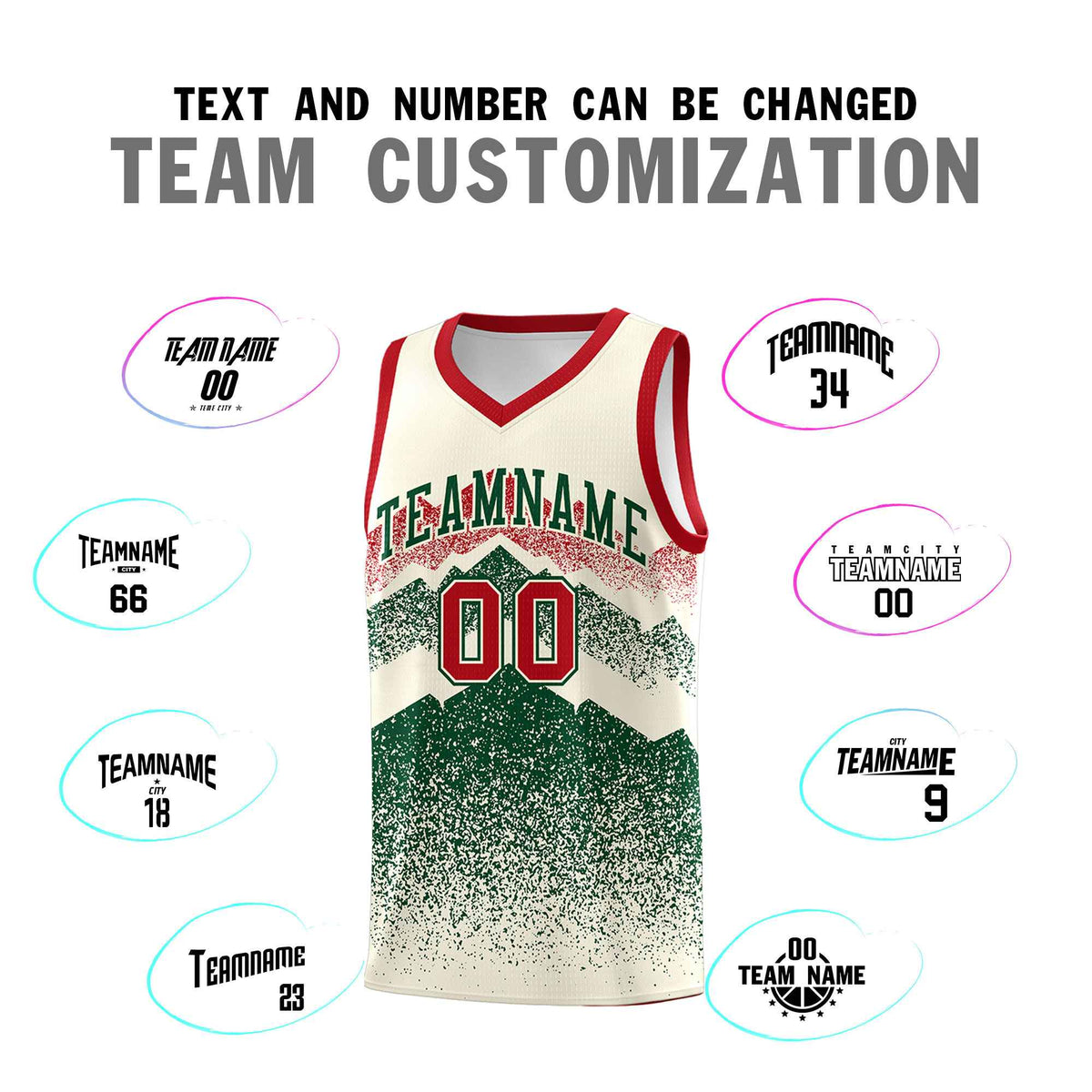 Personalized Youth Basketball Jerseys   Cream Green Gradient Mountain Design Uniforms