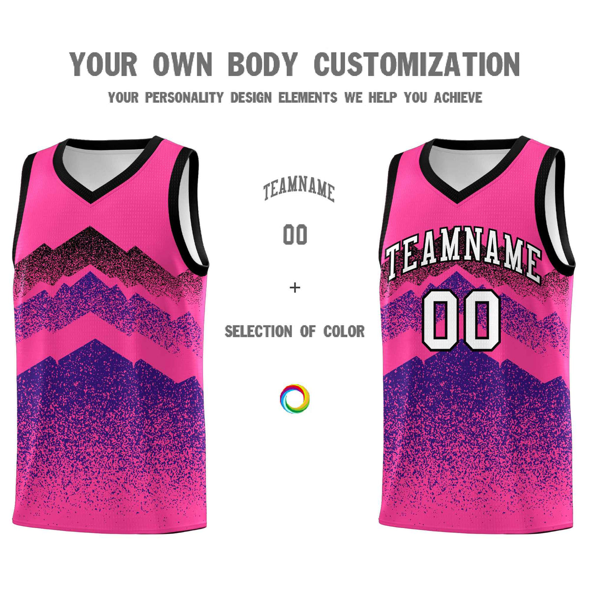 Personalized Youth Basketball Jerseys   Pink Purple Gradient Mountain Design Uniforms