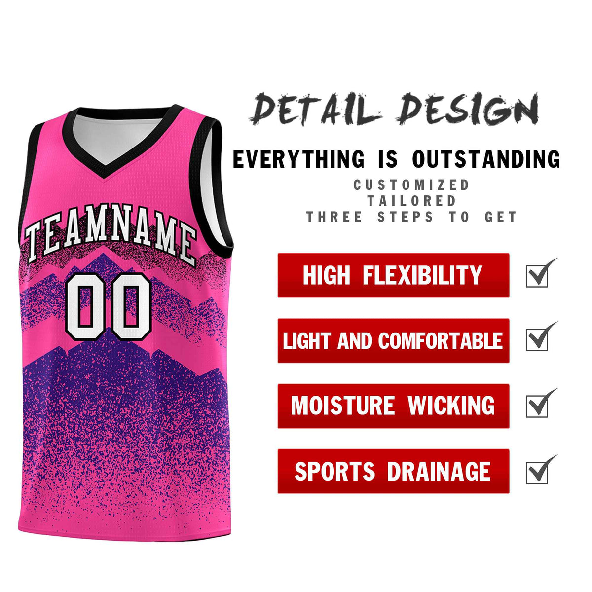 Personalized Youth Basketball Jerseys   Pink Purple Gradient Mountain Design Uniforms
