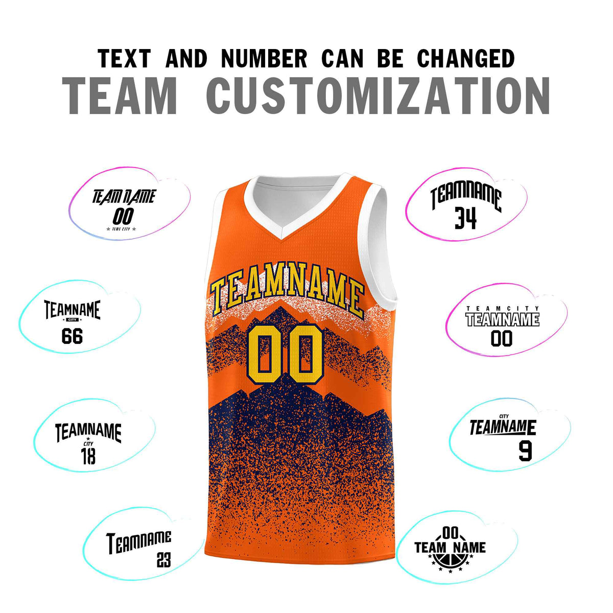 Custom Youth Basketball Jerseys Orange Navy Gradient Mountain Design Uniforms