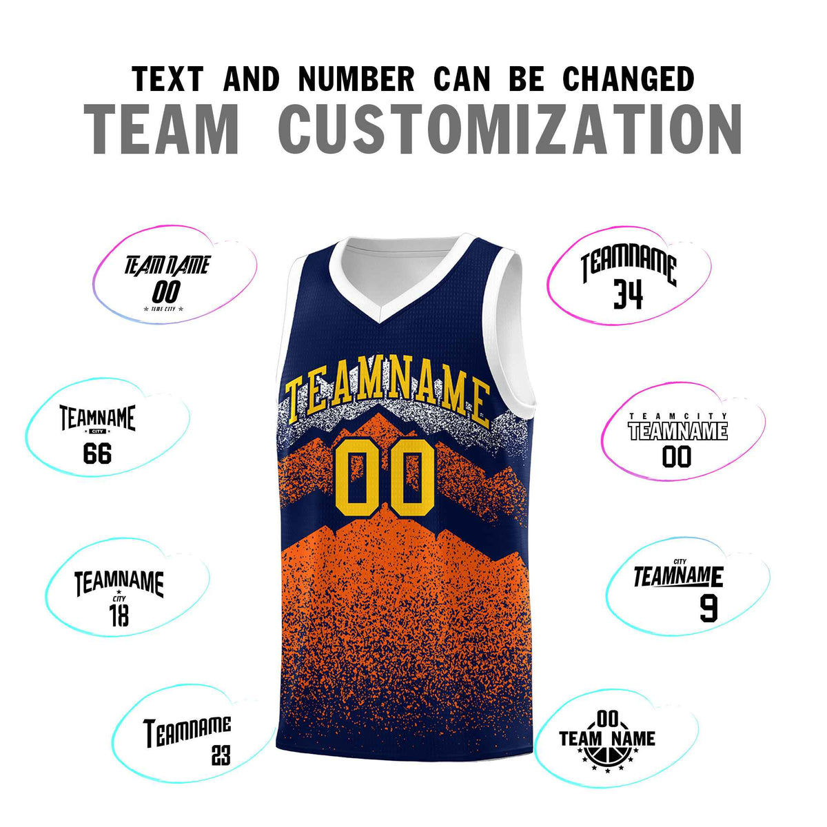 Personalized Youth Basketball Jerseys   Navy Orange Gradient Mountain Design Uniforms