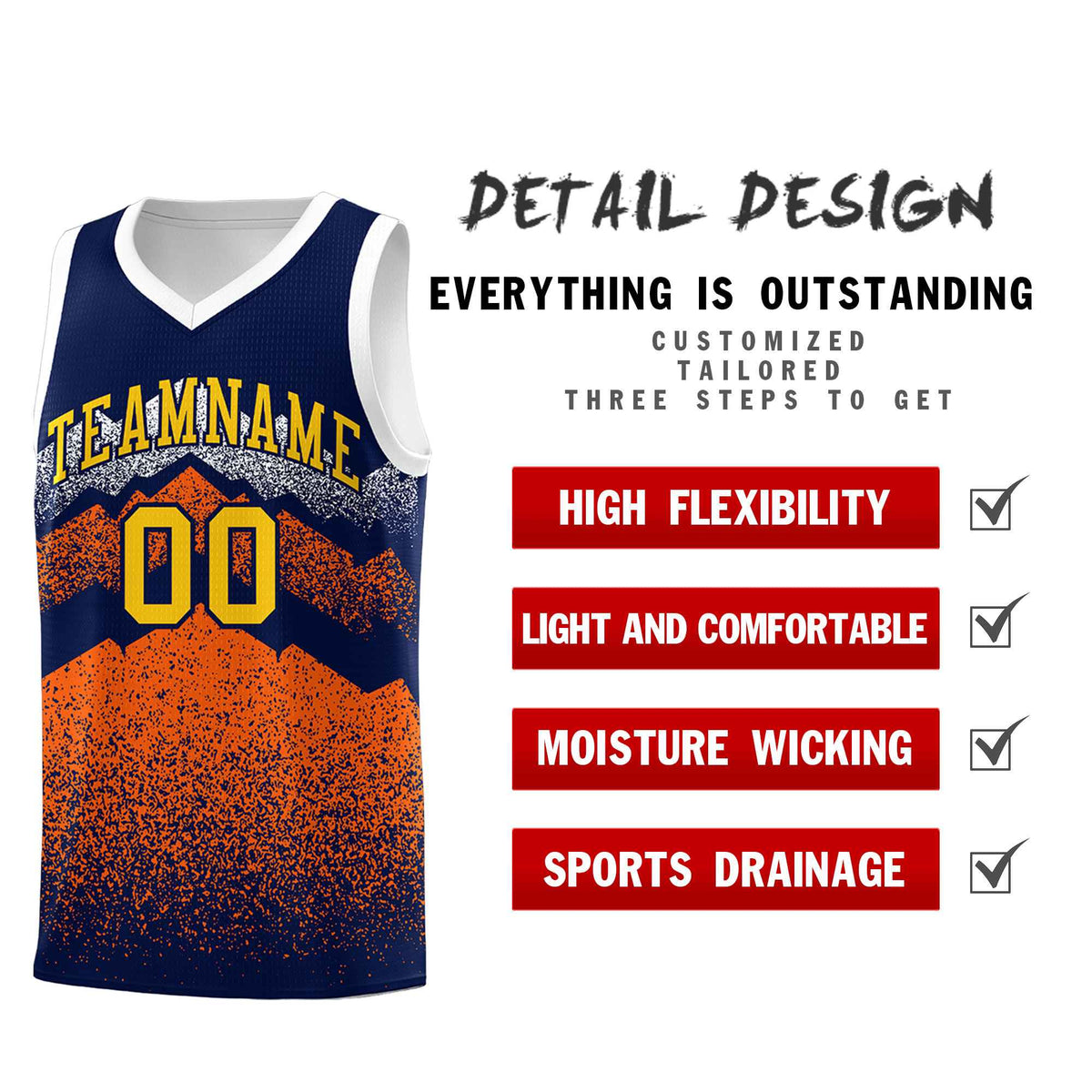 Personalized Youth Basketball Jerseys   Navy Orange Gradient Mountain Design Uniforms
