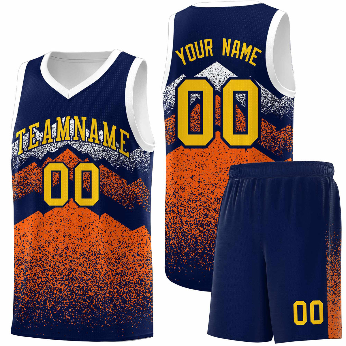 Personalized Youth Basketball Jerseys   Navy Orange Gradient Mountain Design Uniforms