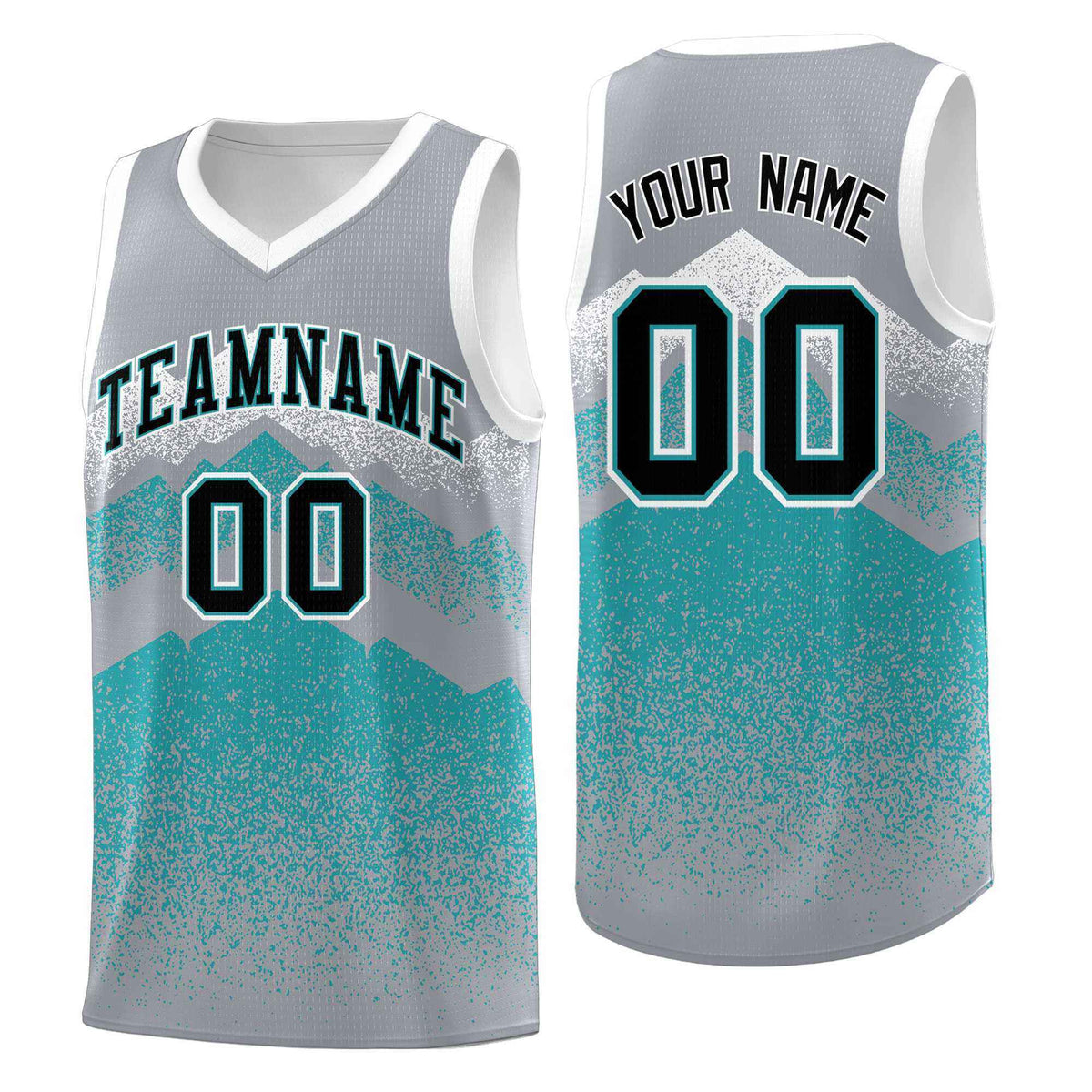 Personalized Youth Basketball Jerseys   Silver Teal Gradient Mountain Design Uniforms