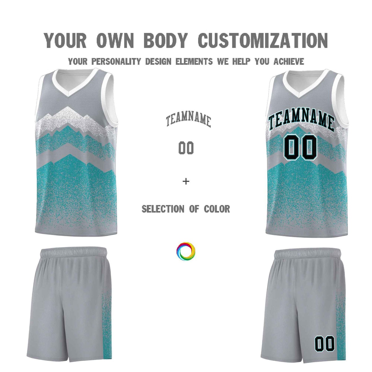 Personalized Youth Basketball Jerseys   Silver Teal Gradient Mountain Design Uniforms