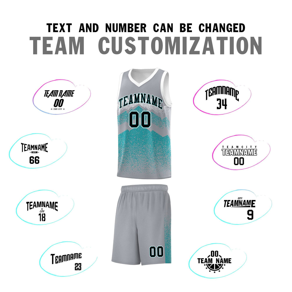 Personalized Youth Basketball Jerseys   Silver Teal Gradient Mountain Design Uniforms