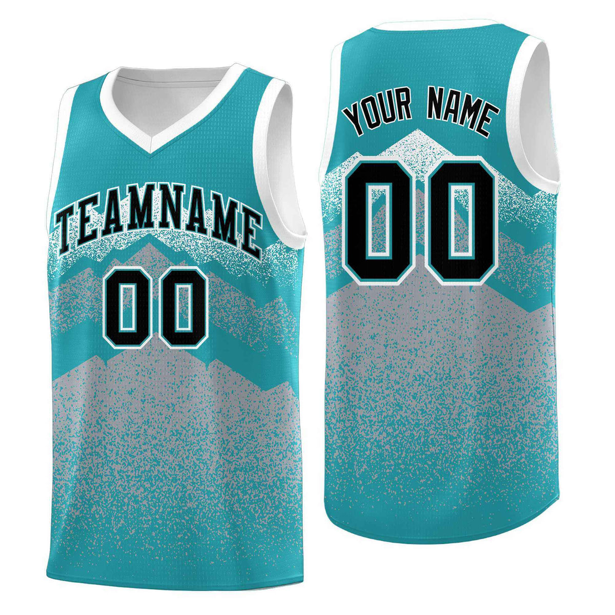 Custom Youth Basketball Jerseys Teal Silver Gradient Mountain Design Uniforms