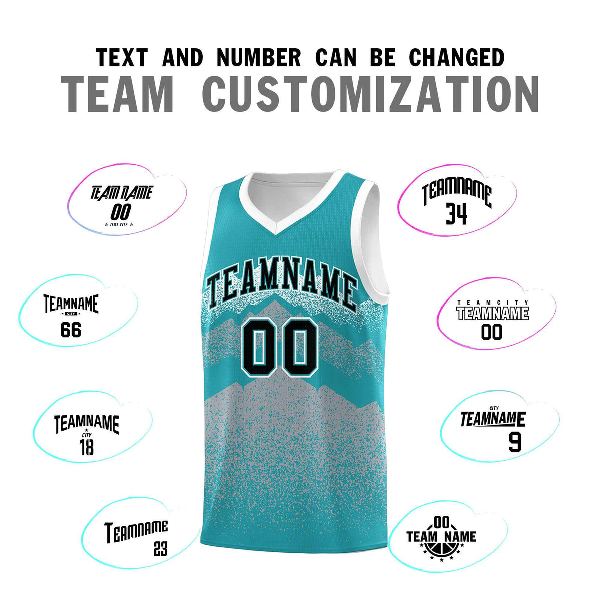 Custom Youth Basketball Jerseys Teal Silver Gradient Mountain Design Uniforms