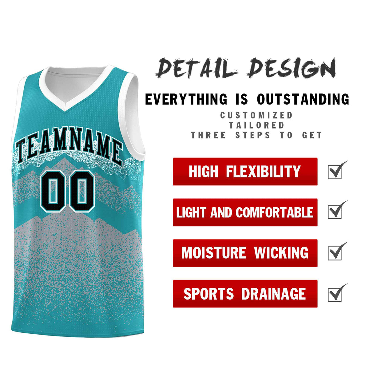 Custom Youth Basketball Jerseys Teal Silver Gradient Mountain Design Uniforms