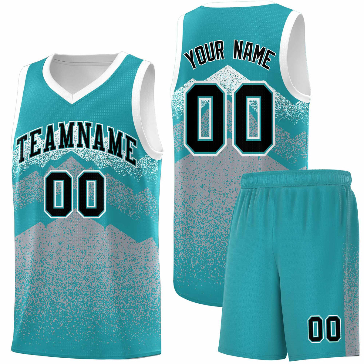 Custom Youth Basketball Jerseys Teal Silver Gradient Mountain Design Uniforms