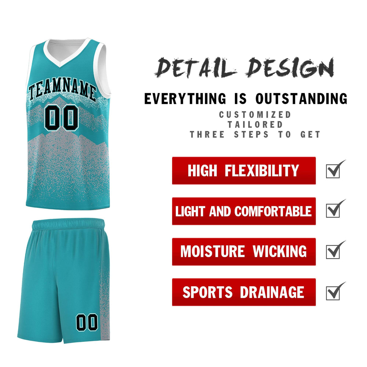 Custom Youth Basketball Jerseys Teal Silver Gradient Mountain Design Uniforms