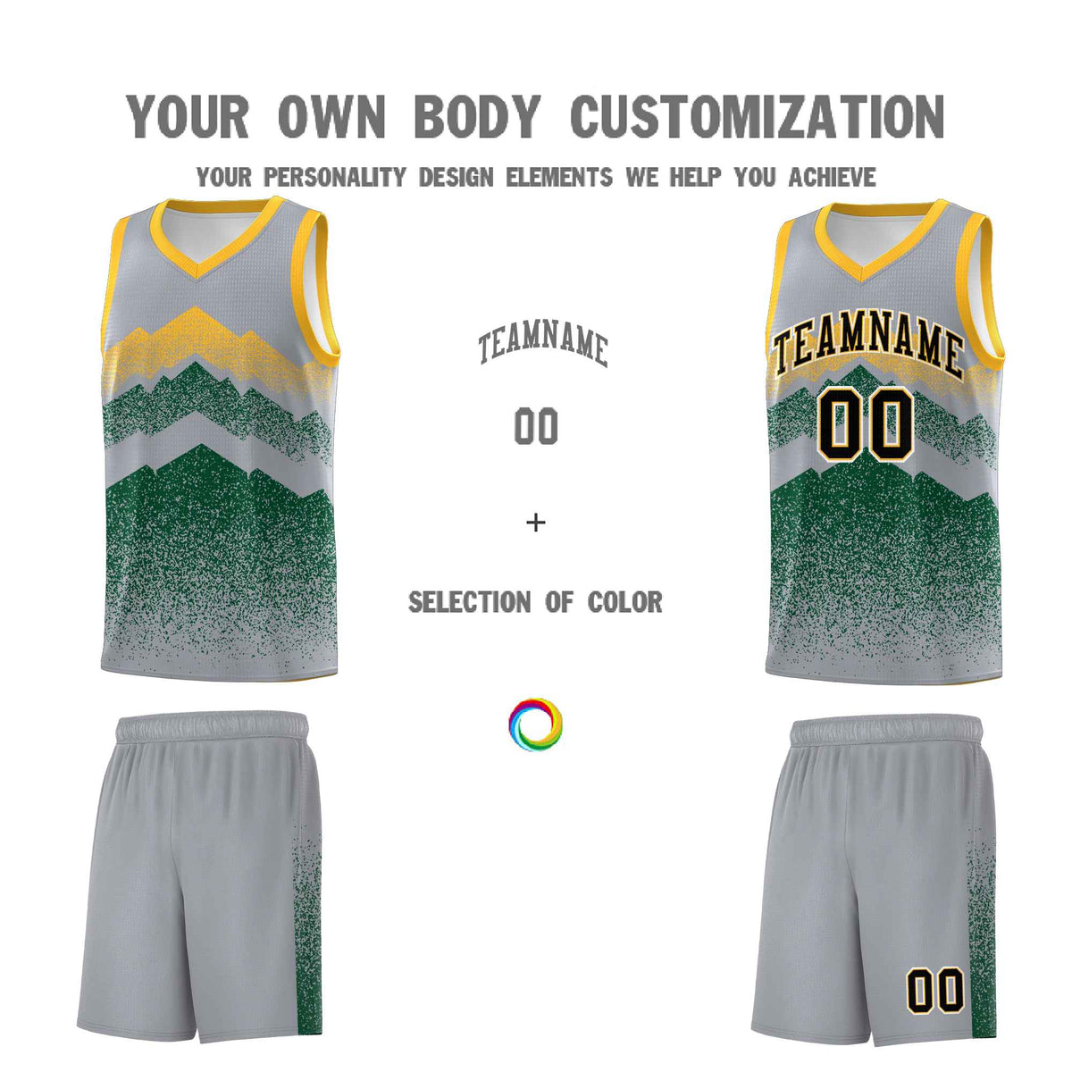 Personalized Youth Basketball Jerseys   Gray Green Gradient Mountain Design Uniforms