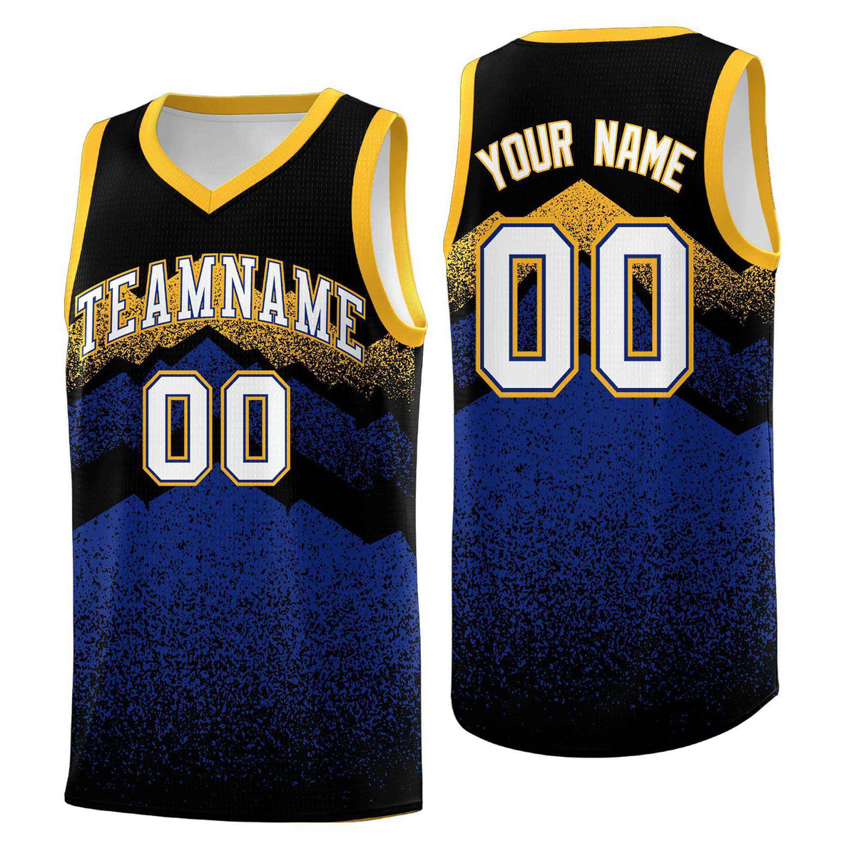 Personalized Youth Basketball Jerseys   Black Royal Gradient Mountain Design Uniforms