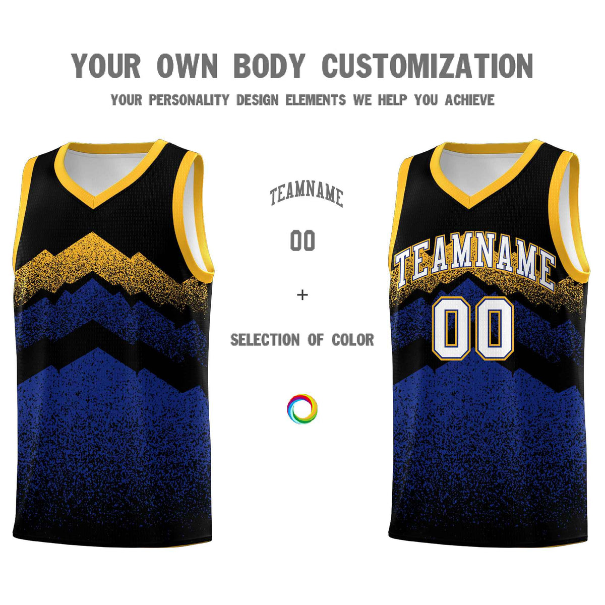 Personalized Youth Basketball Jerseys   Black Royal Gradient Mountain Design Uniforms