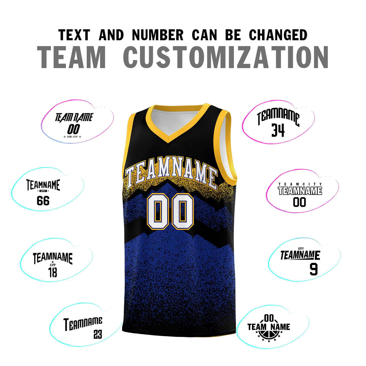Personalized Youth Basketball Jerseys   Black Royal Gradient Mountain Design Uniforms