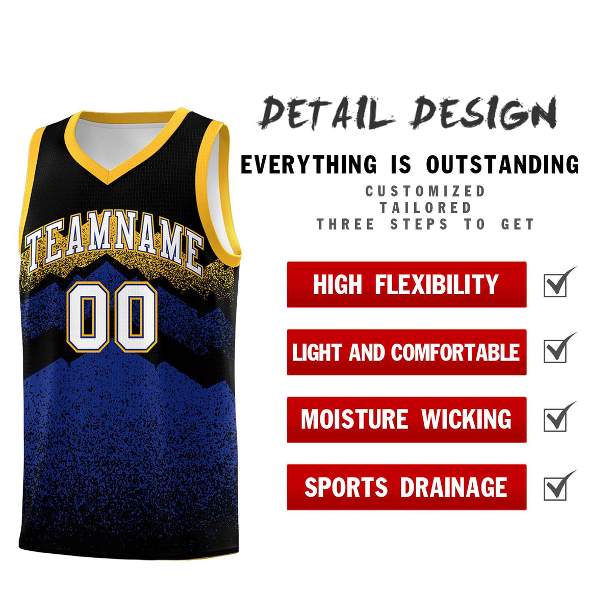 Personalized Youth Basketball Jerseys   Black Royal Gradient Mountain Design Uniforms