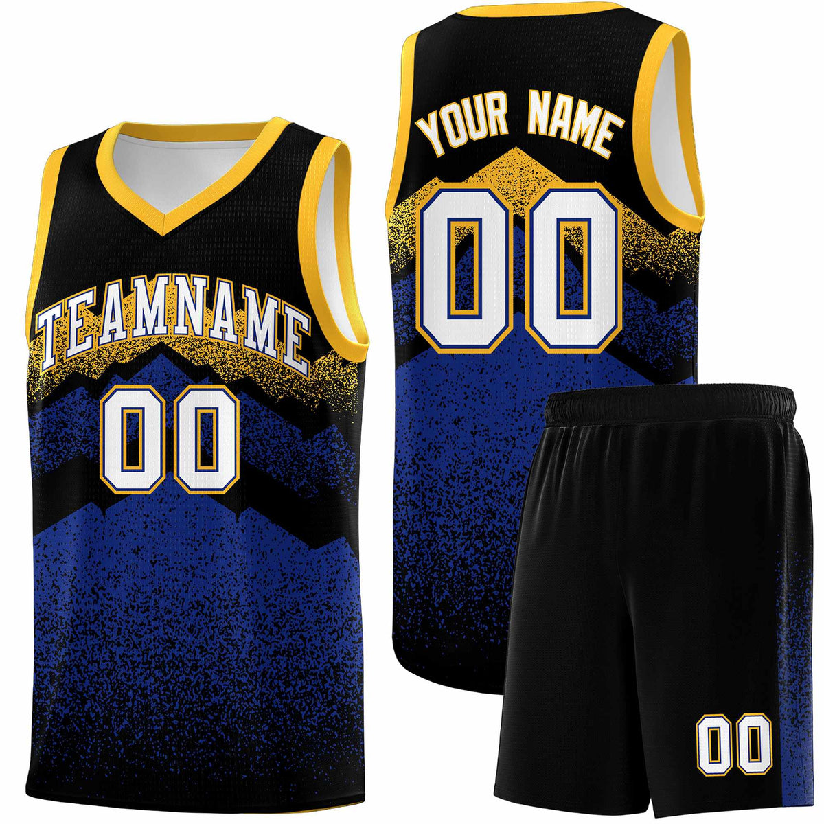 Personalized Youth Basketball Jerseys   Black Royal Gradient Mountain Design Uniforms