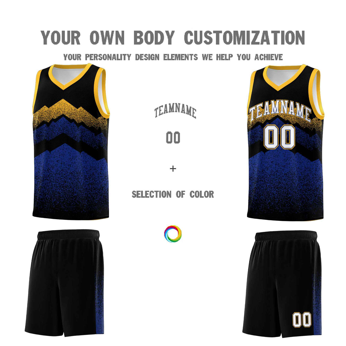 Personalized Youth Basketball Jerseys   Black Royal Gradient Mountain Design Uniforms