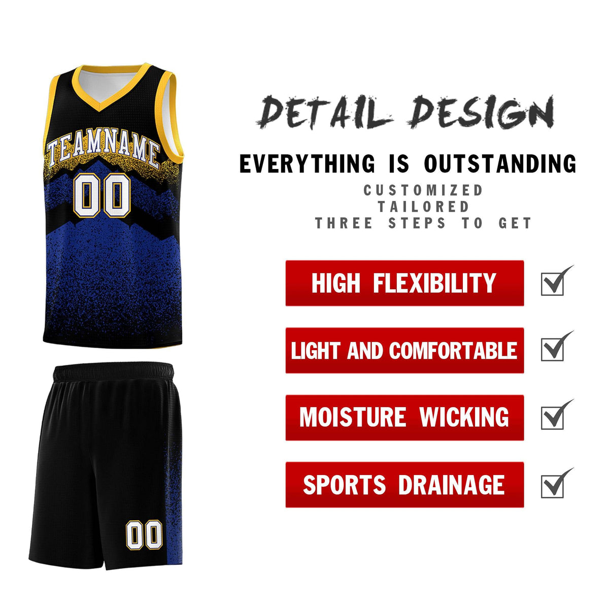Personalized Youth Basketball Jerseys   Black Royal Gradient Mountain Design Uniforms