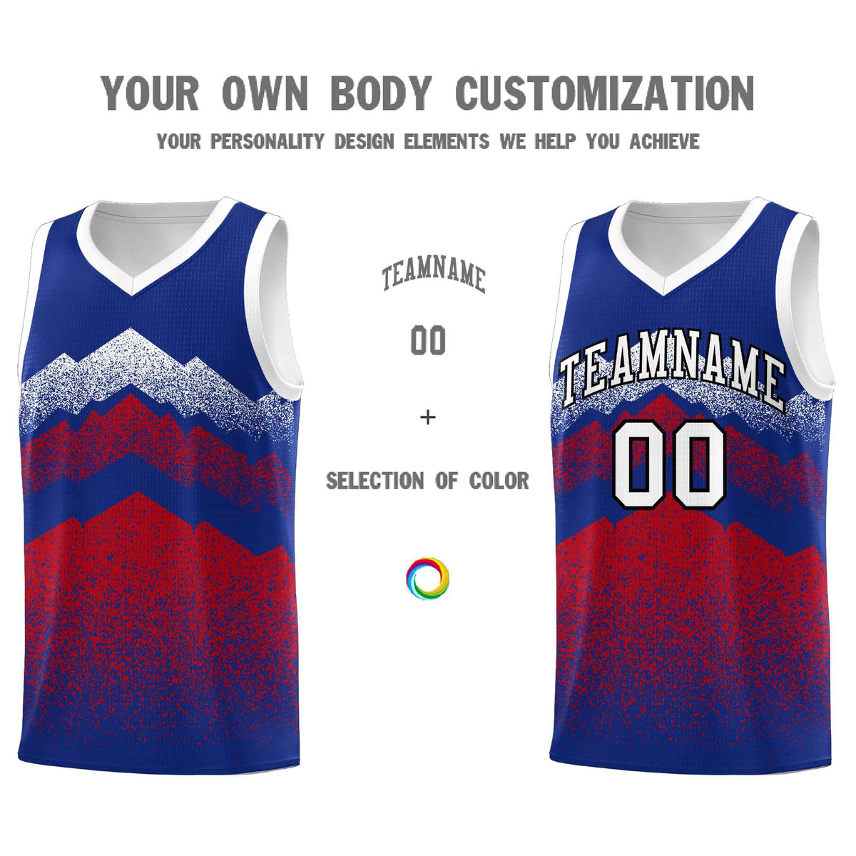 Personalized Youth Basketball Jerseys   Royal Red Gradient Mountain Design Uniforms