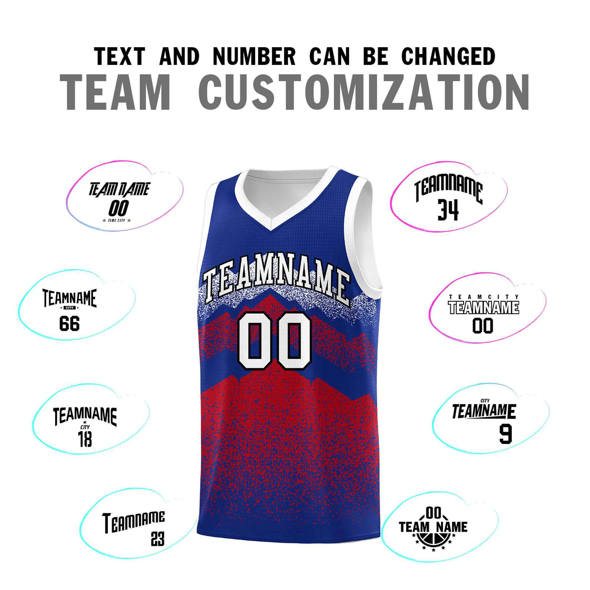 Personalized Youth Basketball Jerseys   Royal Red Gradient Mountain Design Uniforms