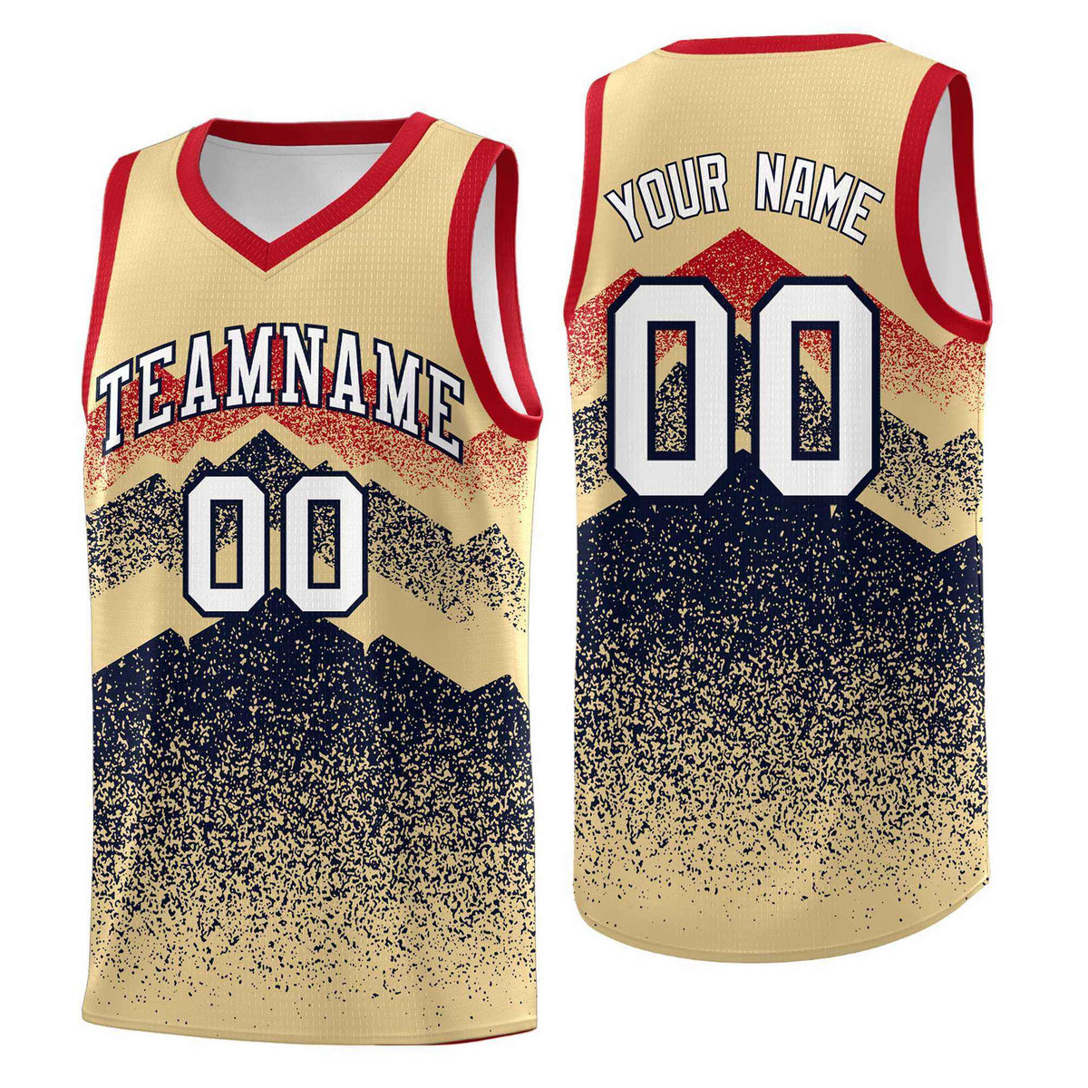 Custom Youth Basketball Jerseys Khaki Navy Gradient Mountain Design Uniforms