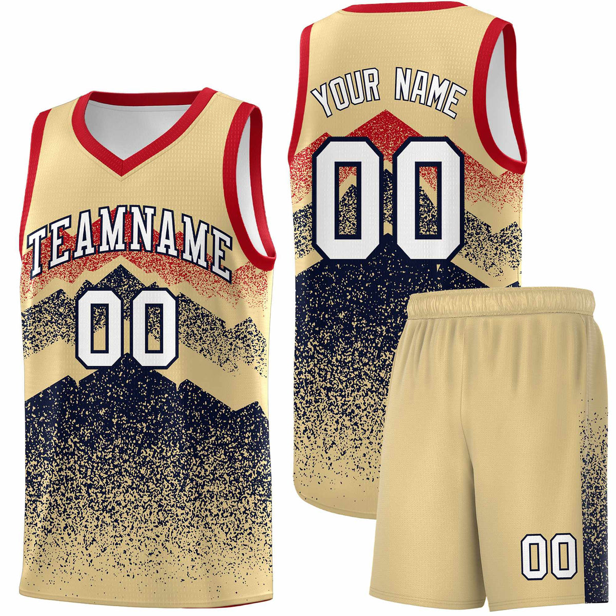 Custom Youth Basketball Jerseys Khaki Navy Gradient Mountain Design Uniforms