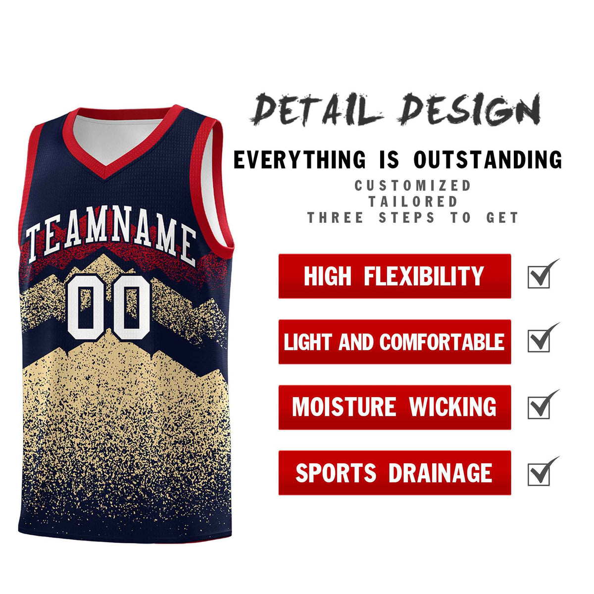 Personalized Youth Basketball Jerseys   Navy Khaki Gradient Mountain Design Uniforms