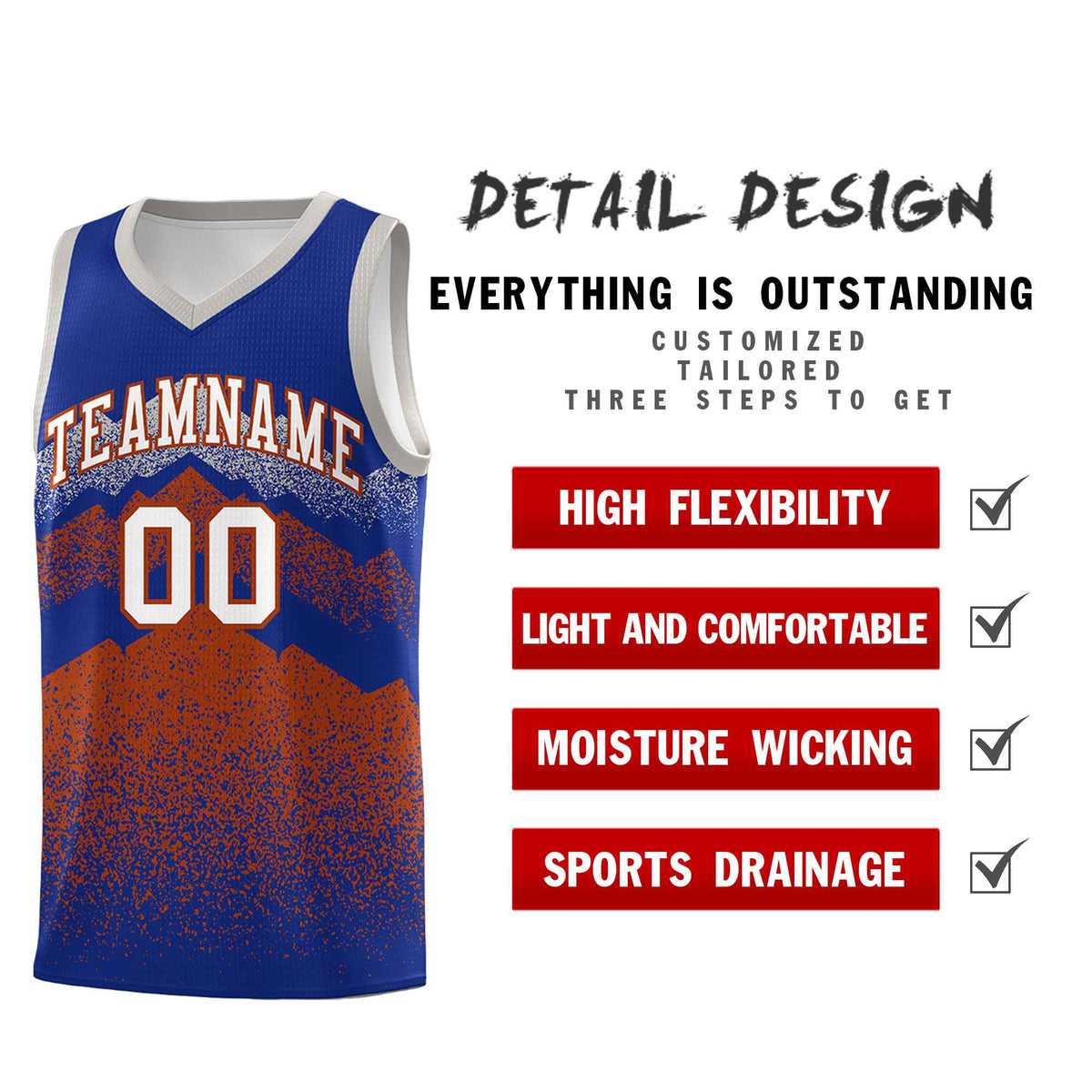 Custom Youth Basketball Jerseys Royal Dark Orange Gradient Mountain Design Uniforms