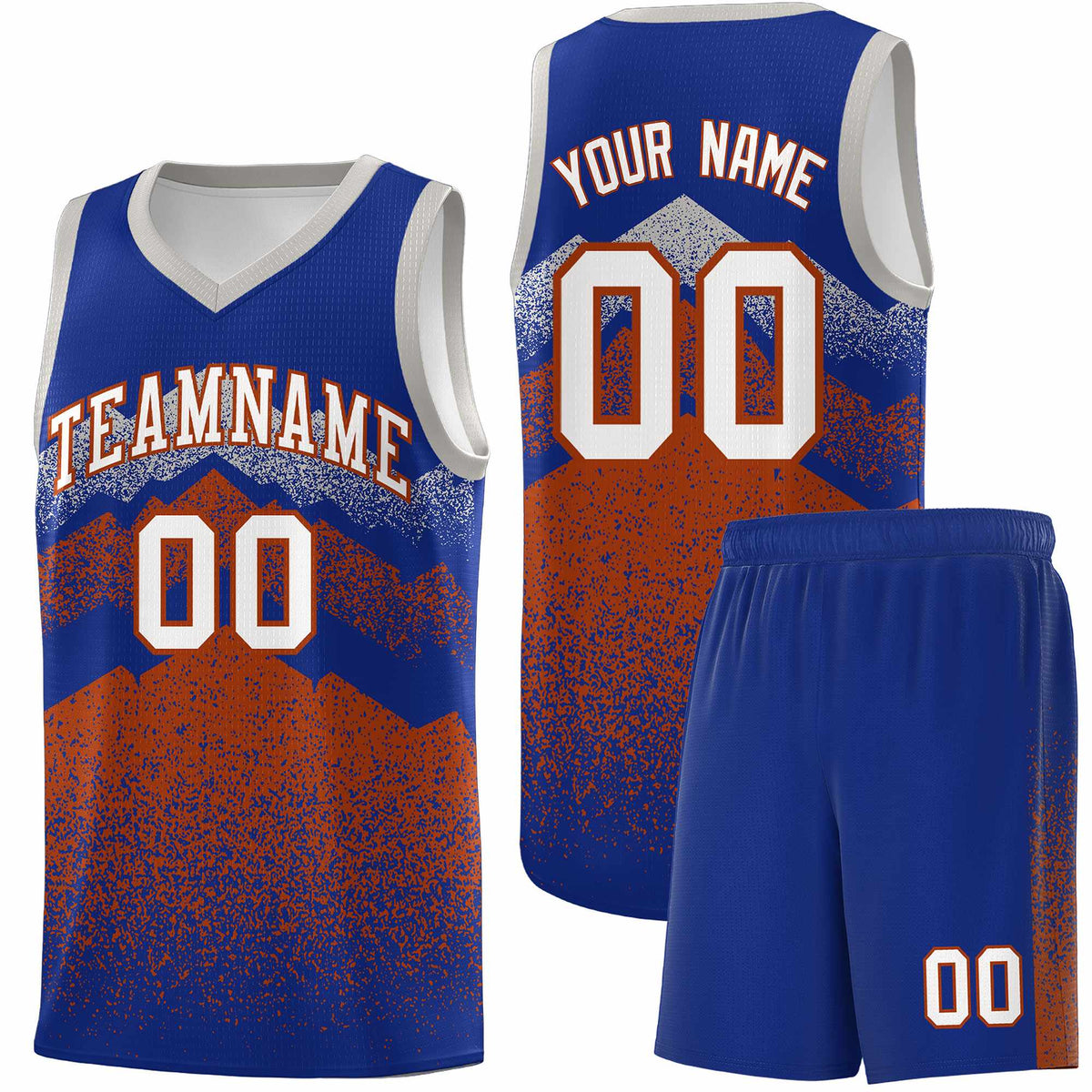 Custom Youth Basketball Jerseys Royal Dark Orange Gradient Mountain Design Uniforms