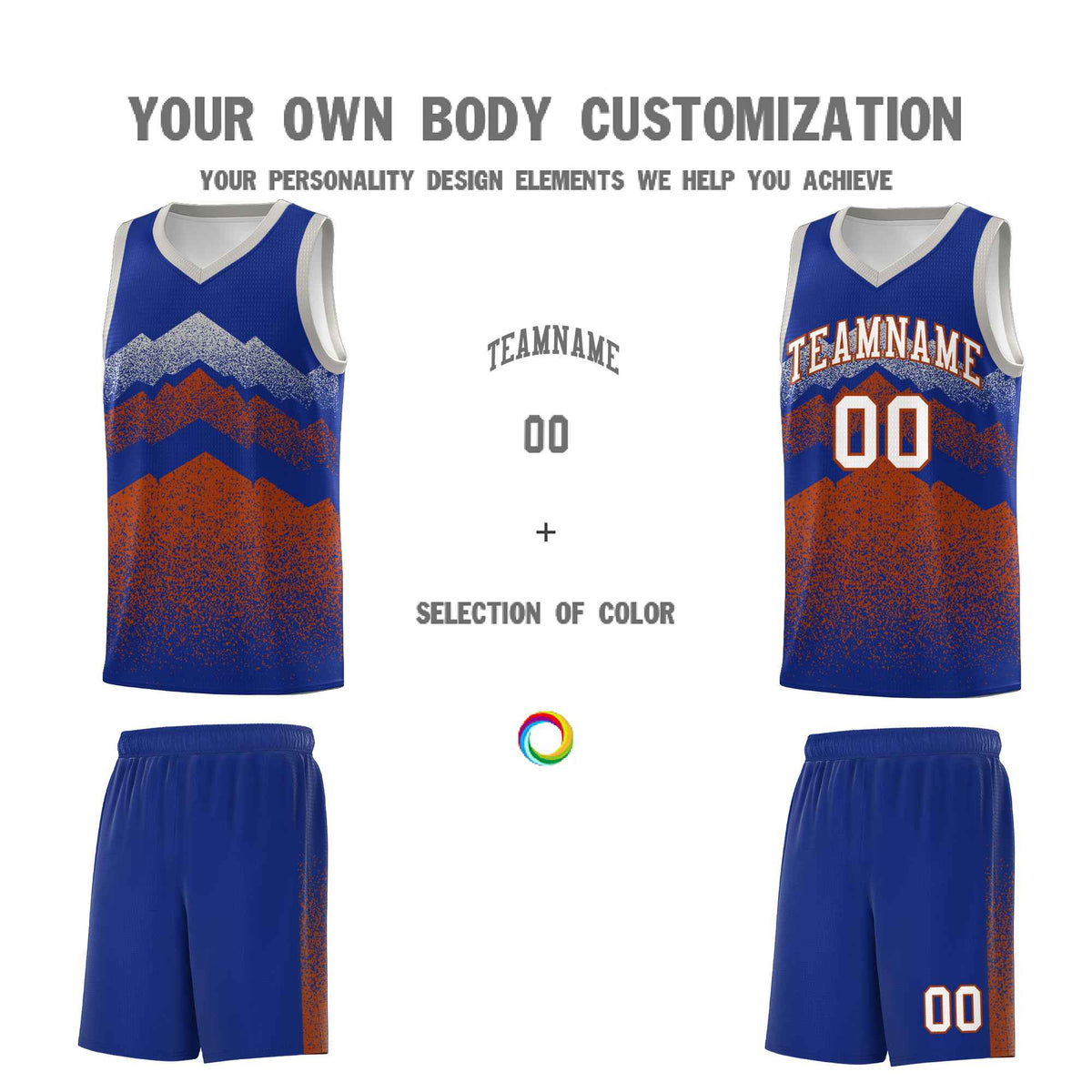 Custom Youth Basketball Jerseys Royal Dark Orange Gradient Mountain Design Uniforms