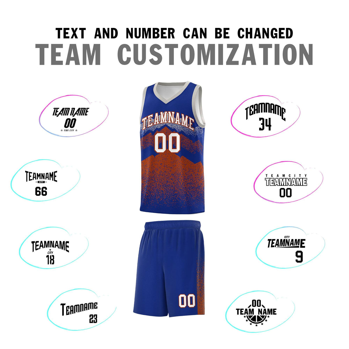 Custom Youth Basketball Jerseys Royal Dark Orange Gradient Mountain Design Uniforms